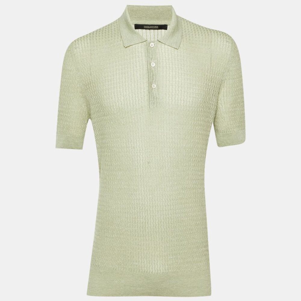 Tagliatore Green Melange Wavy Knit Polo T-Shirt L